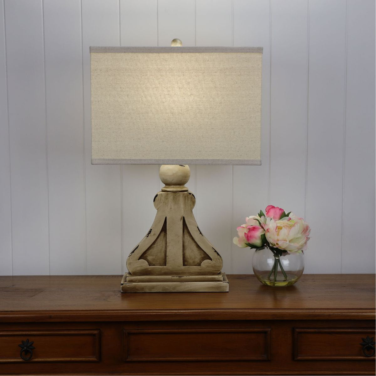 Provence Complete Wood-tone Resin Table Lamp with White Shade